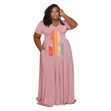 Women's Plus Size Dress Casual Fashion V-Neck Plus Size Maxi Dress