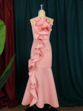 Ladies Birthday Party Dress Ruffled Occasion Prom Low Back Sexy Sling Club Dress Long Dress