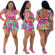 Hawaiian Summer Fashion Ladies Open Back Beach Holidays Plus Size Printed Two Piece