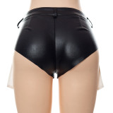 Fashion Women Spring Solid Color pu Leather Sexy Tight Fitting Large Pocket Leather Shorts
