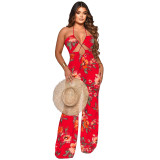 Women Summer Beach Style Lace Up Hollow Out Sexy Jumpsuit