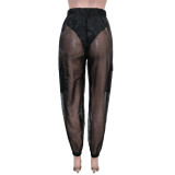 spring summer style casual see-through Mesh high waisted large pocket slim fit sporty casual pants