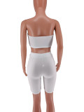 Women Solid Strapless Crop Top + Shorts Two-Piece Set