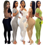 Women Sexy Solid Backless Split Flared Jumpsuit