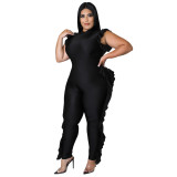 Sexy sleeveless solid color ruffle edge plus size jumpsuit sub