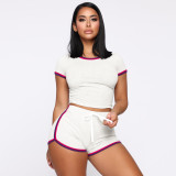 Sexy Solid Color Slim Side Striped Top Shorts Two Piece Ladies Fashion Suit