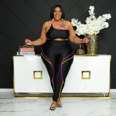 Fashion Sexy Bandeau Top Open Back Tight Fitting Tight Fitting Plus Size Two Piece Set