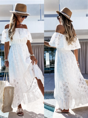 Women boho lace Strapless Off Shoulder long beach dress