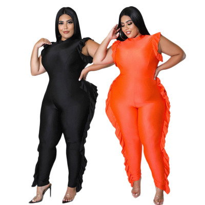 Women's Plus Size Women's Casual Print Sleeveless Ruffles Jumpsuit Women