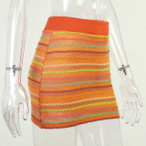Multi-Color Striped Woven Skirt Women's Summer Comfort Casual Skirt