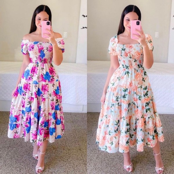 Summer Women Off Shoulder printed long dress