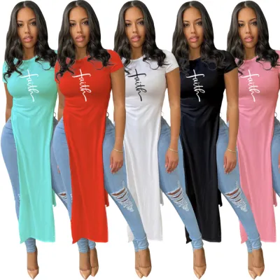 Faith Solid Color Slit T-Shirt Top
