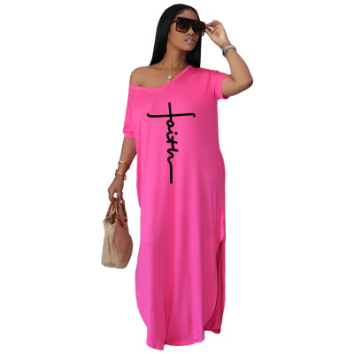 Women's Summer Letter Print V-Neck Loose Maxi Dress