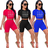 Women'sim Beaded Casual Fashion Sports Lace-Up Two Piece Shorts Set