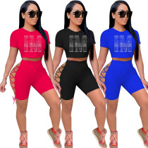 Women'sim Beaded Casual Fashion Sports Lace-Up Two Piece Shorts Set