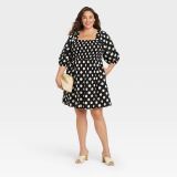 Plus Size Women Square Neck Career Print Dress