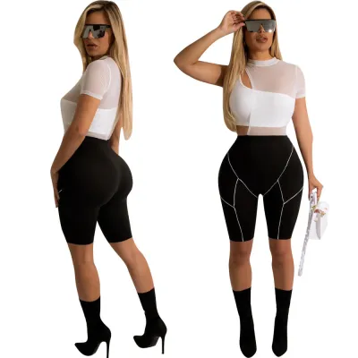 Fashion mesh Patchwork Sexy Five Point Rompers
