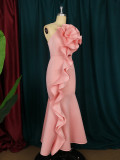 Ladies Birthday Party Dress Ruffled Occasion Prom Low Back Sexy Sling Club Dress Long Dress