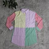 Women's Spring Striped Patchwork Casual Slim Print Shirt Dress