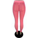 Mesh see-through tight fitting butt lift casual trousers