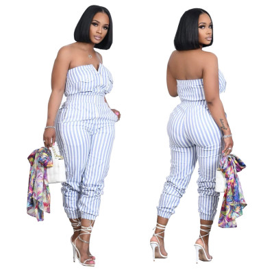 classic striped corset off shoulder jumpsuit