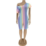 Fashion casual multi-color striped print women's jumpsuit