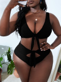 Plus Size Bikini SwimwearSexy Solid Color Knotted two piece Swimsuit