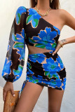 Summer Lady Fashion Sexychiffon Slash Shoulder Printed Dress