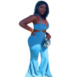 plus size solid color strapless two-piece set