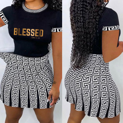 Women Casual fashion stripes Letter Printed two piece set