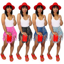 Fringe Denim Shorts Women's Color Casual Drill Denim Shorts