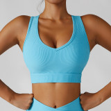 Summer shockproof gathered yoga bra quick-drying sports vest v-neck outdoor running fitness top yoga clothes women