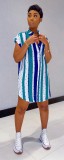 Plus Size Striped Polka Dot Print Short Sleeve Casual Shirt Dress