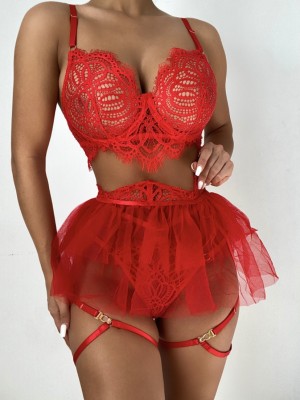 Women sexy cut out See-Through Lace sexy lingerie set