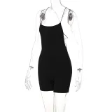 Women'S Summer Solid Color Straps Backless Slim Fit Jumpsuit