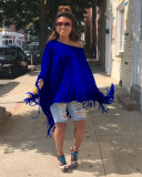 Fashion Sexy Solid Color Loose Irregular Bat Sleeves Fringed Tassels Top