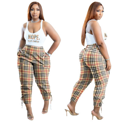 Plus Size Women Casual Plaid Print Two-Piece Set