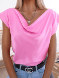 Summer solid color simple short-sleeved swing-neck ladies shirt top women