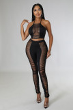 Women'S Hollow Out Halter Two Piece Sexy Fashion Pants Set