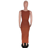 Women'S Fashion Casual Sleeveless Solid Color Ribbed Long Dress