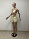 Fashion Solid Color Simplicity Halter Neck Bikini Two Piece Set