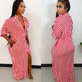 Women's Summer Striped Short Sleeve Shirt Loose Dress
