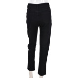 Spring Summer Embroidered Mid-Rise Straight Street Sexy Denim Pants