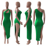 Women'S Clothing Solid Color Slash Shoulder Slit Dress