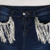 Women Fashion Sequin Fringe Jeans