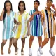 Plus Size Striped Polka Dot Print Short Sleeve Casual Shirt Dress