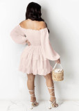 Summer Chic Mid Waist Skirt Beauty Vintage Chic Long Sleeve Solid Strapless Puff Sleeve Dress