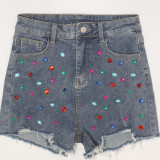 Summer Casual Fashion Diamond Denim Shorts