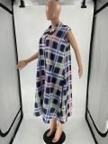 Women'S Clothing Multi-Color Plaid Sleeveless Open Back Lace-Up Dress