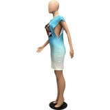 Women'S Fashion Cool Racing Print Sleeveless Gradient Bodycon Dress